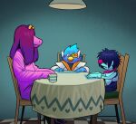  angusburgers avian berdly bird chair deltarune don&#039;t_hug_me_i&#039;m_scared female furniture group hi_res human kris_(deltarune) male mammal parody scalie susie_(deltarune) table undertale_(series) video_games 