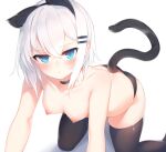 1girl all_fours animal_ears black_panties black_thighhighs blue_eyes blush breasts cat_ears cat_tail choker fake_animal_ears hair_ornament hairclip looking_at_viewer nipples original otokuyou panties ringo-chan_(otokuyou) short_hair solo tail thighhighs topless underwear underwear_only white_hair 
