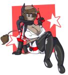  2018 anthro armor big_breasts black_clothing blue_eyes breasts brown_body brown_fur brown_hair brown_tail cleavage clothed clothing dogfluid female fur gloves hair handwear headgear helmet hi_res holding_object holding_weapon leggings legwear mammal nipples ranged_weapon red_clothing solo weapon white_clothing 