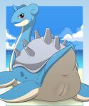  absurd_res anus blue_body blue_border blush border butt day female feral generation_1_pokemon genitals hi_res lapras looking_at_viewer nintendo outside pokemon pokemon_(species) pussy solo video_games winick-lim 