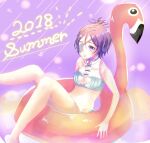  1girl 2018 breasts chrome_dokuro closed_mouth eyepatch feet_out_of_frame highres katekyo_hitman_reborn! looking_at_viewer navel purple_eyes purple_hair short_hair smile solo summer swimsuit 