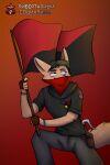  anarchist anarchy_symbol anthro bandanna canid canine communism flag fox green_hair hair hi_res jebbthefoxy kerchief lgbt_pride male mammal molotov_cocktail pins politics pride_colors rainbow_flag rainbow_pride_flag rainbow_symbol revolutionary ruslan socialism solo 