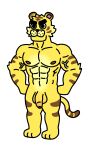  abs animal_crossing anthro biceps felid genitals hi_res male mammal mint_disaster muscular nintendo pantherine pecs penis simple_background solo standing stripes tiger tybalt_(animal_crossing) veiny_muscles video_games white_background 