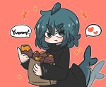  +++ 1girl :t afterimage bag bangs black_dress blue_eyes blue_hair blush closed_mouth commentary_request dress eating fish_tail food fuka-chan hair_between_eyes heart highres holding holding_food long_sleeves looking_at_viewer master_sgt_mine original paper_bag shark_tail short_eyebrows sleeves_past_wrists solo spoken_heart sweet_potato tail tail_wagging thick_eyebrows v-shaped_eyebrows wavy_mouth yakiimo 