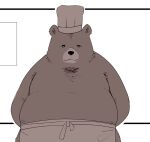  2022 anthro apron b2xa1 belly biped black_nose brown_body chef_hat clothing hat headgear headwear kemono mammal overweight solo ursid 