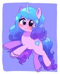  absurd_res blue_hair blue_tail blush bracelet cutie_mark digital_media_(artwork) equid equine female feral fetlocks hair hasbro hi_res horn izzy_moonbow_(mlp) jewelry leo19969525 long_hair mammal mlp_g5 my_little_pony purple_body purple_eyes signature smile unicorn unicorn_horn 