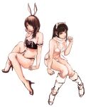  2girls breasts character_request closed_mouth fatal_frame fatal_frame_5 full_body gauss_&lt;bokashi high_heels highres long_hair looking_at_viewer multiple_girls simple_background swimsuit white_background 