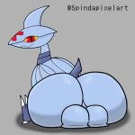  1:1 2020 axoarts backsack balls big_balls big_butt butt butt_focus fan_character feral generation_2_pokemon genitals grey_background grey_body huge_butt le_skarmory_(character) looking_at_viewer looking_back looking_back_at_viewer male nintendo nude pokemon pokemon_(species) quadruped red_eyes simple_background sitting skarmory solo video_games yellow_sclera 