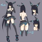  alternate_color ass bangs bare_shoulders black_hair blunt_bangs breasts elbow_gloves emukon gen_2_pokemon gloves long_hair midriff miniskirt multiple_views neon_trim panties personification pokemon shiny_pokemon skirt slender_waist striped striped_panties thighhighs topless umbreon underwear very_long_hair yellow_eyes 