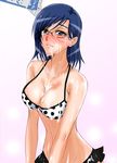  bikini blue_eyes blue_hair blush breasts bust_cup cleavage glasses huge_breasts k2 konori_mii milk milk_carton polka_dot polka_dot_bikini polka_dot_swimsuit sexually_suggestive solo suggestive_fluid swimsuit to_aru_kagaku_no_railgun to_aru_majutsu_no_index 