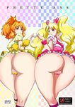  ass ass_focus blonde_hair bow cameltoe cover cover_page cure_peach cure_pine fresh_precure! hair_ornament hands heart heart_hair_ornament huge_ass looking_back magical_girl momozono_love multiple_girls orange_hair otochichi panties pink_bow precure rating red_eyes ribbon thong underwear yamabuki_inori 