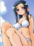  artist_request bikini black_hair blue_eyes blush breasts cleavage copyright_request highres large_breasts sitting solo swimsuit white_bikini 