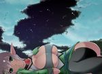  breasts choker cleavage elf flower gloves green_eyes hand_on_own_chest kuriyama_kuriotoko large_breasts lying on_side original pointy_ears solo thighhighs underboob zettai_ryouiki 