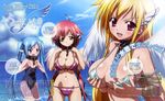  angel_wings aqua_eyes astraea beach bikini blonde_hair blue_eyes blue_hair blush breast_envy breast_hold breasts chain cleavage cloud collar covering covering_breasts day front-tie_top huge_breasts ikaros large_breasts long_hair multiple_girls navel nymph_(sora_no_otoshimono) ocean one-piece_swimsuit open_mouth outdoors pink_hair red_eyes school_swimsuit short_hair sora_no_otoshimono strap_slip swimsuit twintails vector_trace wallpaper watanabe_yoshihiro water wings 