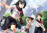  4girls academy_city aircraft black_bra black_panties blimp bra dirigible highres index last_order lingerie misaka_mikoto multiple_girls panties peeking_out pink_bra rain saten_ruiko see-through shirai_kuroko striped striped_panties to_aru_kagaku_no_railgun to_aru_majutsu_no_index tonoimo uiharu_kazari underwear wet wet_clothes wind_turbine windmill 