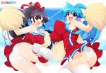  akatsuki_alut ass bad_id bad_pixiv_id bare_shoulders black_hair blue_hair bouncing_breasts bow breasts cheerleader hair_bow large_breasts long_hair looking_back mel/a melmaid multiple_girls original panties pom_poms ponytail red_eyes shoes sneakers thighhighs underwear upskirt 