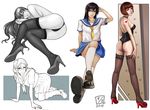  4girls ass bad_id bad_pixiv_id black_hair bustier copyright_request high_heels legs lieqi_hun lingerie multiple_girls red_hair school_uniform serafuku shoes short_hair thighhighs underwear 