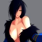  blue_hair breasts cleavage costume emukon gen_4_pokemon hair_over_one_eye large_breasts lips luxray no_bra open_clothes personification pokemon solo yellow_eyes 