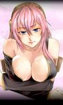  bad_id bad_pixiv_id bare_shoulders blue_eyes blush breast_hold breasts cleavage collarbone covered_nipples crossed_arms detached_sleeves huge_breasts ikuyoan long_hair megurine_luka pink_hair smile solo upper_body vocaloid 
