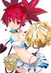  1girl armpits ass_visible_through_thighs bangs bare_shoulders blue_archive breasts cheerleader cleavage commentary_request cosplay demon_tail disgaea earrings etna_(disgaea) flat_chest hibiki_(cheerleader)_(blue_archive) hibiki_(cheerleader)_(blue_archive)_(cosplay) highleg highleg_panties highres jewelry jitome leaning_forward looking_at_viewer makai_senki_disgaea miniskirt miyakawa106 navel panties pleated_skirt pointy_ears pom_pom_(cheerleading) red_eyes red_hair short_hair short_twintails sidelocks simple_background sketch skirt skull_earrings slit_pupils solo standing stomach tail thigh_gap thighhighs twintails underwear white_background white_skirt 