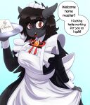  absurd_res anthro bags_under_eyes brown_eyes clothing dialogue earth_pony english_text equid equine fan_character hasbro hi_res horse maid_apron maid_hat maid_uniform mammal my_little_pony platter pony profanity replica_(artist) replica_(oc) text uniform 