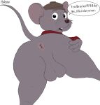  anus balls bernard_(the_rescuers) big_butt blush buckteeth butt butt_focus butt_grab dialogue disney don_bluth fur genitals grey_body grey_fur hand_on_butt hi_res hyde3291 imminent_facesitting male mammal mouse murid murine perineum raised_tail rodent slightly_chubby solo standing_over teeth the_rescuers_(disney) whiskers 