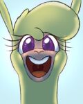  alpaca camelid eyelashes female feral fluffy hi_res hitsuji long_eyelashes mammal paprika_paca_(tfh) purple_eyes simple_background smile smiling_at_viewer solo sparkling_eyes them&#039;s_fightin&#039;_herds uvula 