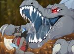  2020 ambiguous_gender anthro black_body black_fur blue_tongue blurred_background bodily_fluids dated dragon duo eyelashes fangs female feral fur generation_4_pokemon glistening glistening_eyes grass grey_body grey_fur head_tuft holding_map holding_object imminent_oral_vore imminent_vore lucario lying narrowed_eyes nintendo nude on_front outside plant pokemon pokemon_(species) red_eyes saliva saliva_on_chin saliva_on_tongue saliva_string santanahoffman sharp_teeth signature size_difference teeth tongue tongue_out tuft uvula video_games 