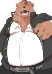  2022 anthro belly big_belly bottomwear brown_body brown_fur clothing fur hi_res humanoid_hands kemono male mammal overweight overweight_male pants shirokumaou shirt solo topwear ursid 