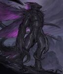  anthro biped black_body bubble glistening glistening_body goo_creature horn insect_wings landscape male open_mouth reptile scalie solo spiked_tail spikes spikes_(anatomy) themefinland wings 