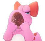  accessory anthro birdo detailed_mouth female hair_accessory lidded_eyes mario_bros nintendo pink_body pink_skin presenting_mouth solo unknown_artist video_games 