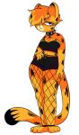  anthro breasts clothing collar domestic_cat felid feline felis female fishnet fishnet_legwear garfield_(series) garfield_the_cat goth gothfield hand_on_hip hi_res legwear looking_at_viewer mammal navel one_eye_obstructed phantomllama solo spiked_collar spikes 