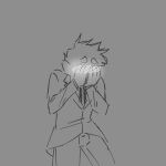  1:1 angelattes blush clothing greyscale hands_over_face hi_res humanoid male monochrome necktie oz_(monster_prom) portrait shy sketch solo suit uniform waist_up 