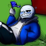  &lt;3 1:1 2022 blue_clothing blush bone clothing digital_drawing_(artwork) digital_media_(artwork) english_text fallen_ghost_angel flag furniture handwear hi_res humanoid male mittens on_sofa one_eye_closed portrait reclining sans_(undertale) shaded sitting sitting_on_sofa skeleton sofa solo text undertale_(series) waist-up wink 