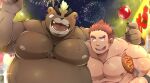  2022 anthro ashigara belly big_belly duo embrace eyes_closed festival fireworks hi_res hug human kemono kontahsm lifewonders male male/male mammal moobs musclegut night nipples overweight overweight_male tokyo_afterschool_summoners ursid video_games 