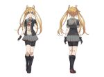  1girl abukuma_(kancolle) abukuma_kai_ni_(kancolle) bike_shorts bike_shorts_under_skirt black_footwear black_gloves black_shorts blonde_hair blue_eyes boots breasts double_bun gloves grey_sailor_collar grey_skirt hair_bun hair_rings kantai_collection kantai_collection_(anime) knee_boots long_hair miniskirt multiple_views neck_ribbon noumi_chika official_art partially_fingerless_gloves pleated_skirt red_ribbon ribbon sailor_collar school_uniform serafuku short_sleeves shorts shorts_under_skirt skirt small_breasts 