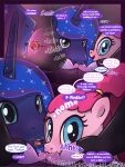  3:4 bisexual blue_body comic crossgender cunnilingus dialogue english_text equid equine female female/female feral friendship_is_magic genitals group group_sex hasbro hi_res male mammal mtf_crossgender my_little_pony oral pinkie_pie_(mlp) princess_luna_(mlp) pussy sex speech_bubble syoee_b text threesome trio twilight_sparkle_(mlp) vaginal 