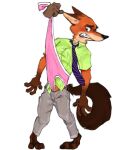  2020 4_fingers anthro biped black_nose blush briefs canid canine clothed clothing digital_drawing_(artwork) digital_media_(artwork) disney duo embarrassed fingers fox fur green_clothing harryharold humiliation male mammal necktie nick_wilde orange_body orange_fur pink_briefs pink_clothing pink_underwear red_fox simple_background solo_focus underwear wedgie white_background zootopia 