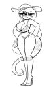  2021 anthro big_breasts bikini boots breasts cleavage clothed clothing eliza_(nelljoestar) female footwear hair hand_on_hip hat headgear headwear hi_res high_heeled_boots high_heels iguanid lizard long_hair long_tail monochrome navel nelljoestar reptile scalie simple_background solo swimwear thick_thighs wide_hips 