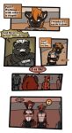  2018 anthro biped collar comic detailed_background dialogue english_text fur group hair havoc_(tatsuchan18) hi_res hyaenid male mammal open_mouth speech_bubble standing tatsuchan18 text text_box 