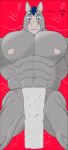  2022 abs anthro big_muscles biped blue_eyes blue_hair bottomwear bulge clothed clothing detailed_bulge digital_media_(artwork) equid equine genital_outline grey_body grey_skin hair hi_res horse loincloth looking_at_viewer male mammal muscular muscular_male nipples partially_clothed pecs penis_outline pinup portrait pose shaded smile solo spread_legs spreading standing toony white_opium 