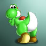  2014 anthro butt clothing footwear green_yoshi looking_at_viewer looking_back male presenting presenting_hindquarters shoes solo tail_motion tailwag wafflefox yoshi_(character) 