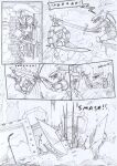  attack battle_cry black_and_white blocking building comic damaged_building damaged_vehicle damaged_wall decapitation english_text fake_blood falling fight getting_up hole_in_wall kitfox-crimson knight_armor machine mecha melee_weapon monochrome motion_lines onomatopoeia parry screaming severed_head severed_tail sketch slicing smash smoke sound_effects speech_bubble sword swordfight text weapon window zero_pictured 