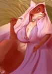  anthro big_breasts bottomless breasts canid canine cleavage clothed clothing disney dress featureless_crotch female flower fox fur hi_res holding_flower holding_object jewelry limoncella lying maid_marian mammal necklace orange_body orange_fur plant pubes robin_hood_(disney) solo veil 