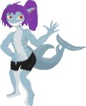  anthro boy_shorts clothing digital_media_(artwork) fish genitals girly hair jewelry low_res male marine multi_genitalia multi_penis penis pixel_(artwork) ponytail purple_hair red_eyes shark solo underwear wsheeperlewd 