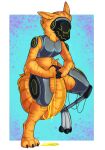  anthro bodily_fluids genital_fluids holding_tail lolli-pop machine male omorashi peeing protogen quest_(xenoyia) solo tail_between_legs urine watersports 