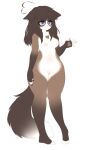  anthro blue_eyes breasts brown_hair darcie_(yeagar) female fingerless_(marking) hair hi_res momoko_(yeagar) navel nipples nude solo toeless_(marking) yeagar 