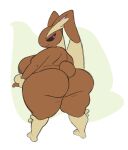 absurd_res anthro areola big_breasts big_butt black_pupils black_sclera breasts brown_areola brown_body brown_nipples butt female generation_4_pokemon hi_res huge_butt huge_hips huge_thighs long_ears looking_back lopunny nintendo nipples nondelismell nude pink_eyes pokemon pokemon_(species) pupils side_boob smile solo thick_thighs video_games wide_hips 