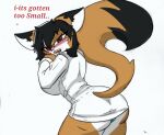  anthro big_breasts big_butt black_hair blush breasts butt canid canine clothing dipstick_ears dipstick_tail fan_character female fluffy fluffy_tail fox fur hair long_sleeves looking_at_viewer looking_back mammal markings maxine_boulevard multicolored_ears open_mouth orange_body orange_fur pace-maker panties red_eyes shirt short_hair solo tail_markings tight_clothing topwear underwear white_body white_fur 