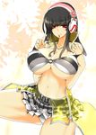  aoguu bangs beatmania beatmania_iidx bikini_top black_hair blunt_bangs breasts cleavage headphones hinazuki_ririna huge_breasts jewelry long_hair necklace o-ring o-ring_top panties red_eyes solo underwear white_panties 